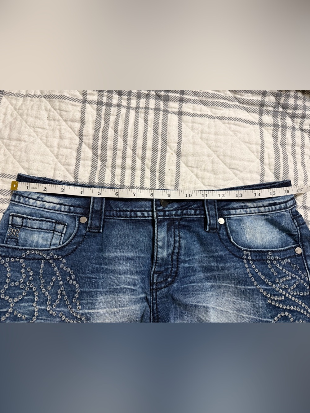 Miss Me Distressed Embellished Blue Denim Shorts - Picture 2 of 9